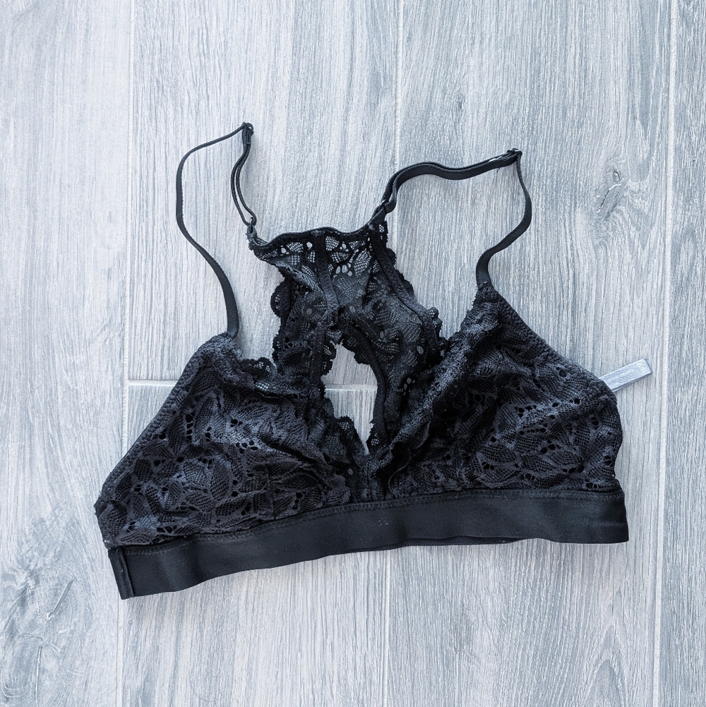 Aerie Black Lace Racerback with Keyhole Bralette SIZE XS